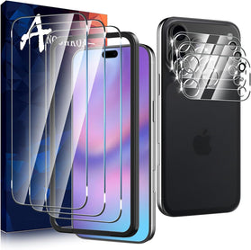 3 Pack for 17 Pro Max Screen Protector + [3 Pack] 17 Pro Max Camera Lens Tempered Glass Protector.9H Hardness.Support Fingerprint Unlock, Bubble - Free.Easy Installation - Redpepper Cases