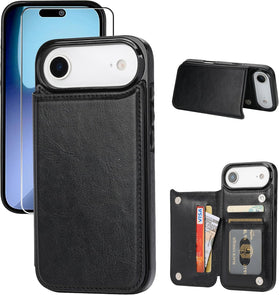 iPhone 17 Air PU Leather Kickstand Card Slots Case with Screen Protecor - Redpepper Cases
