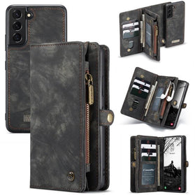 Galaxy S22 Series Wallet Detachable Retro Leather Zipper Magnetic Case