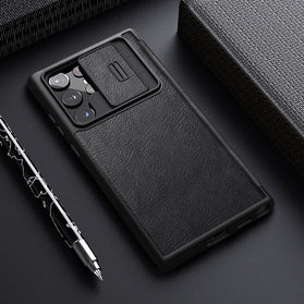 Galaxy S22 Ultra Leather Flip Cover Slide Camera Lens Protection Case