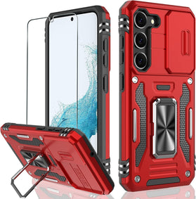 Galaxy S23 Plus Slide Camera Cover Rotated Ring Kickstand Heavy Duty Case - Redpepper Cases