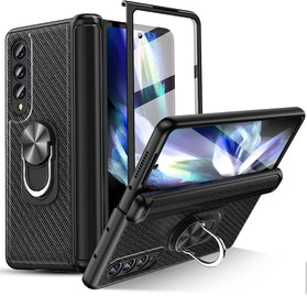 Galaxy Z Fold 4 Case Hinge Protection & Screen Protector Fiber Black - Redpepper Cases