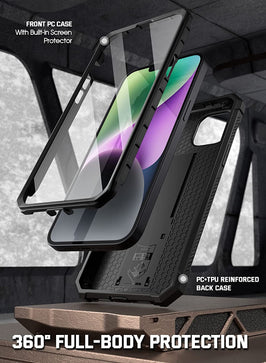 iPhone 14 Built In Screen Protector Full Body Rugged Kickstand Case - Redpepper Cases