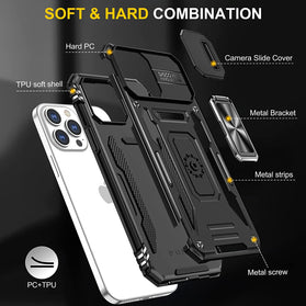 iPhone 14 Pro Sliding Camera Cover Ring Stand Heavy Duty Case - Redpepper Cases
