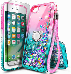 iPhone 7 Holographic Ring Holder Liquid Glitter Quicksand Case - Redpepper Cases