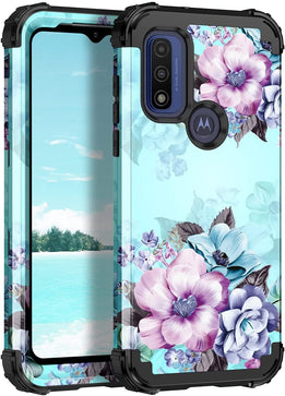 Moto G Power Case, Floral Three Layer Heavy Duty Sturdy Full Body Protective Cover - Redpepper Cases