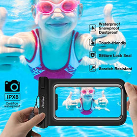 Procase Universal Waterproof Pouch IPX8 Waterproof Cellphone Dry Bag Underwater Case for iPhone 11 Pro Max Xs Max XR X 8 7 6S+ SE 2020, Galaxy S20 Ultra S10 S9 S8/Note10+ 9 8 up to 6.9" -2 Pack, Black - Redpepper Cases