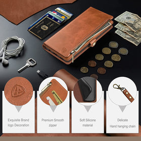Samsung Galaxy S23 Wallet Zipper Credit Card Holder Flip Folio Book Leather Case - Redpepper Cases