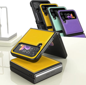 Samsung Galaxy Z Flip 4 5G Genuine Leather Back Cover - Yellow - Redpepper Cases