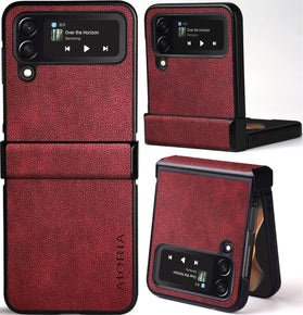 Samsung Galaxy Z Flip 4 Case, Premium Leather Phone Cover Retro (Orange) - Redpepper Cases
