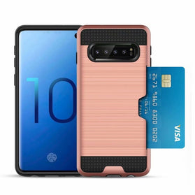 Slim Fit shockproof hard Case with built-in Credit Card / ID Slot Brushed Metal Texture for Samsung Galaxy S10/S10 PLUS - Redpepper Cases